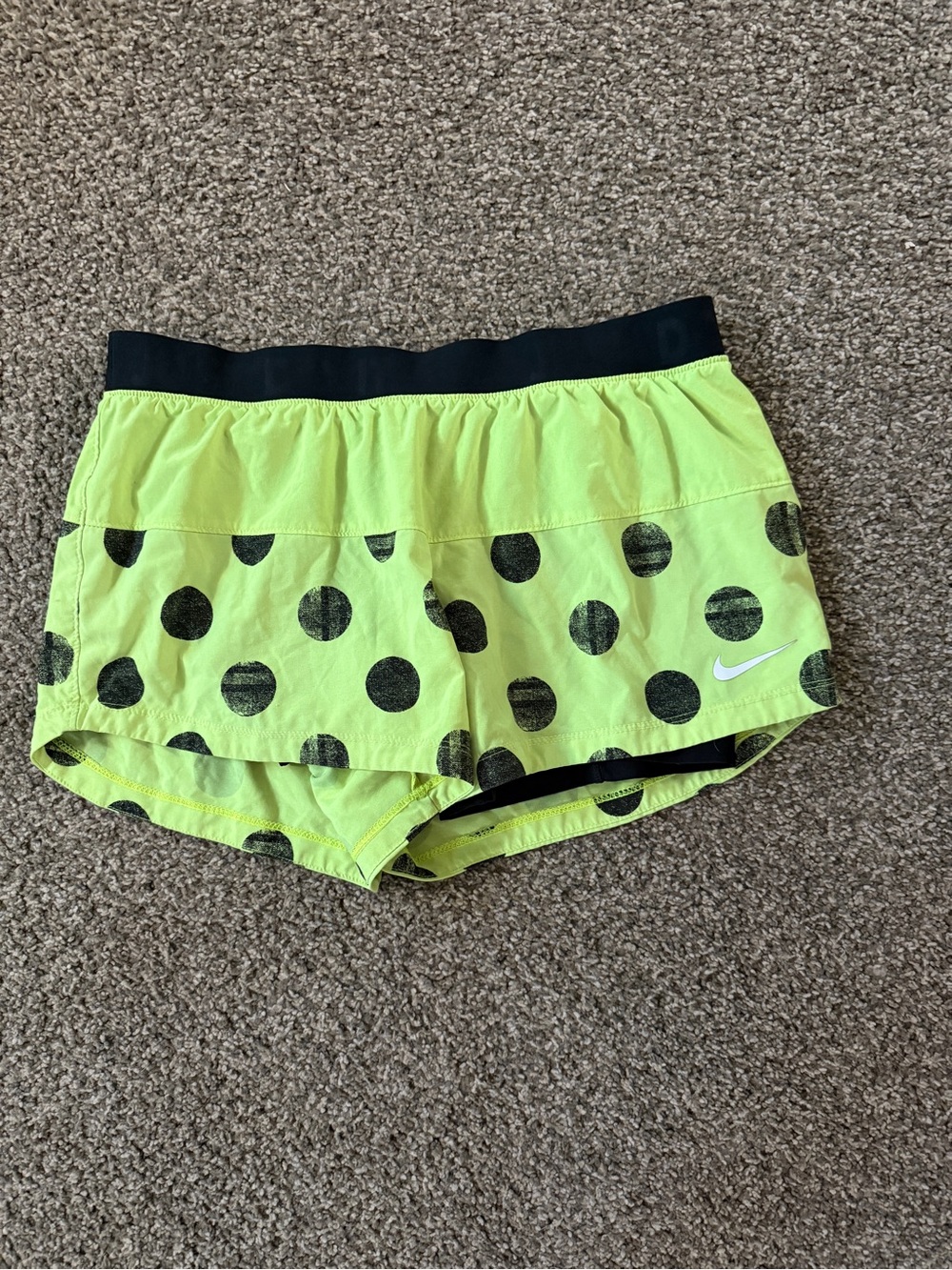 Nike Women’s Neon Green Polka Dot Running Shorts—size large